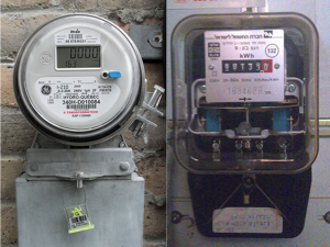 A picture of different types of electricity meters which is captioned comparing electric bills