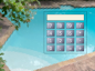 A picture of a swimming pool with a calculator superimposed which is captioned pool running cost calculator